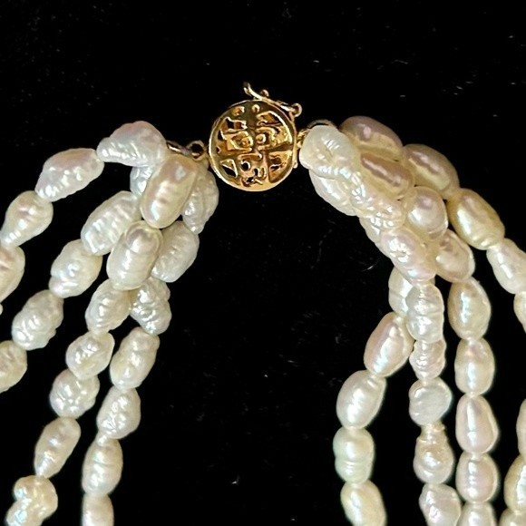 Freshwater pearl four strand necklace and bracelet set 14k gold clasp - Picture 9 of 9